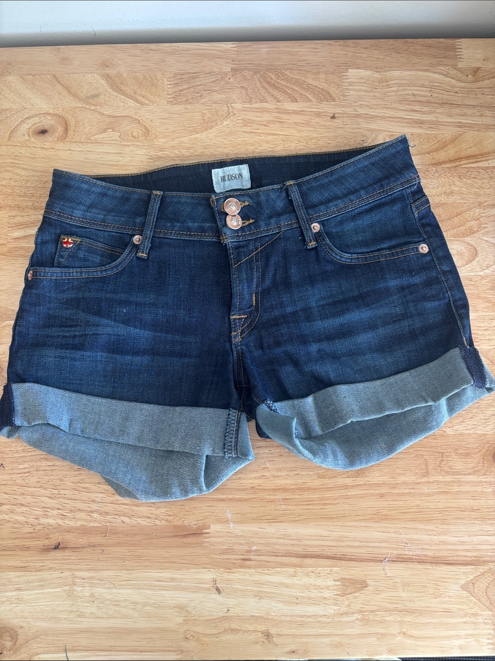 Hudson Jeans Dark Blue Rolled Cuff Denim Shorts